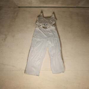 MM Jumpsuit Size L White Ribbed Cut Out Strappy Set